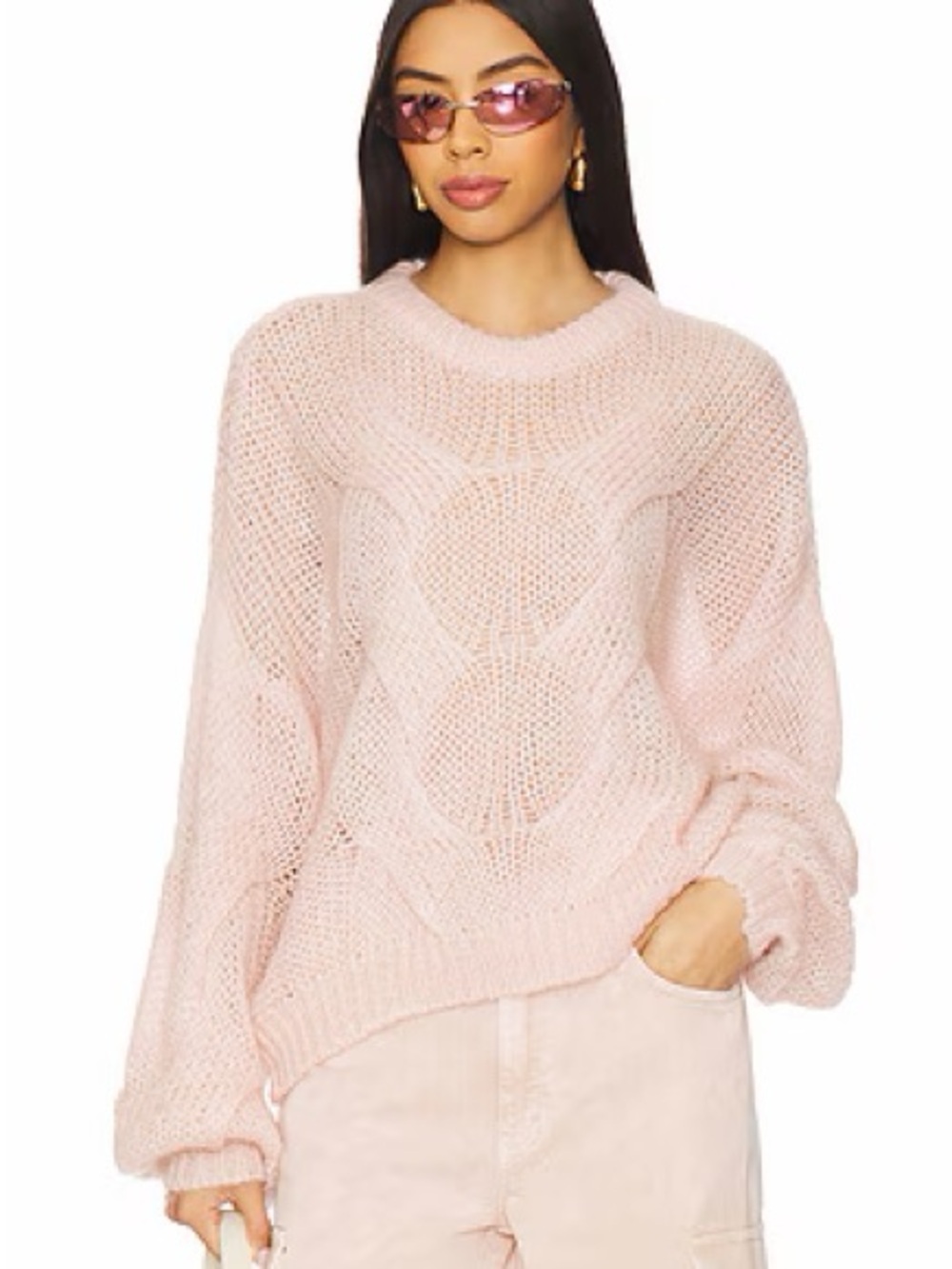 Gestuz Zenia Pullover Soft Pale Pink Open-Knit Crewneck Sweater